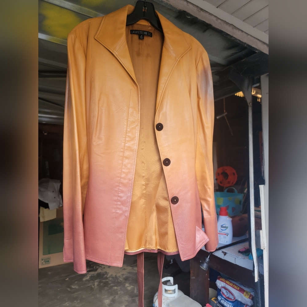 Lafayette 148 New York Gradient Leather Jacket - Orange and Pink